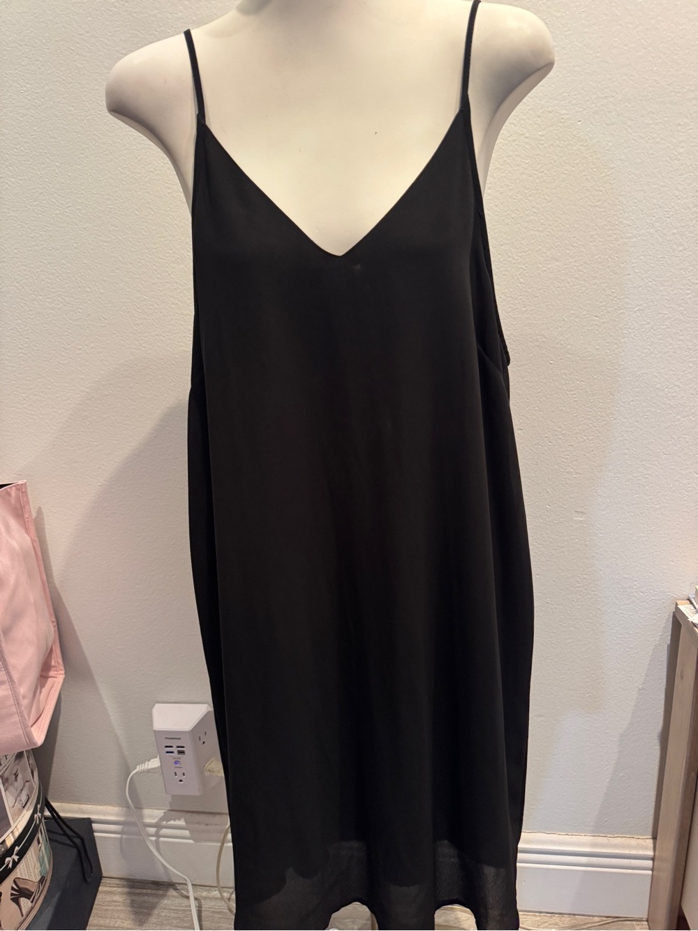 Studio One Black Satin Slip Dress with Spaghetti Straps